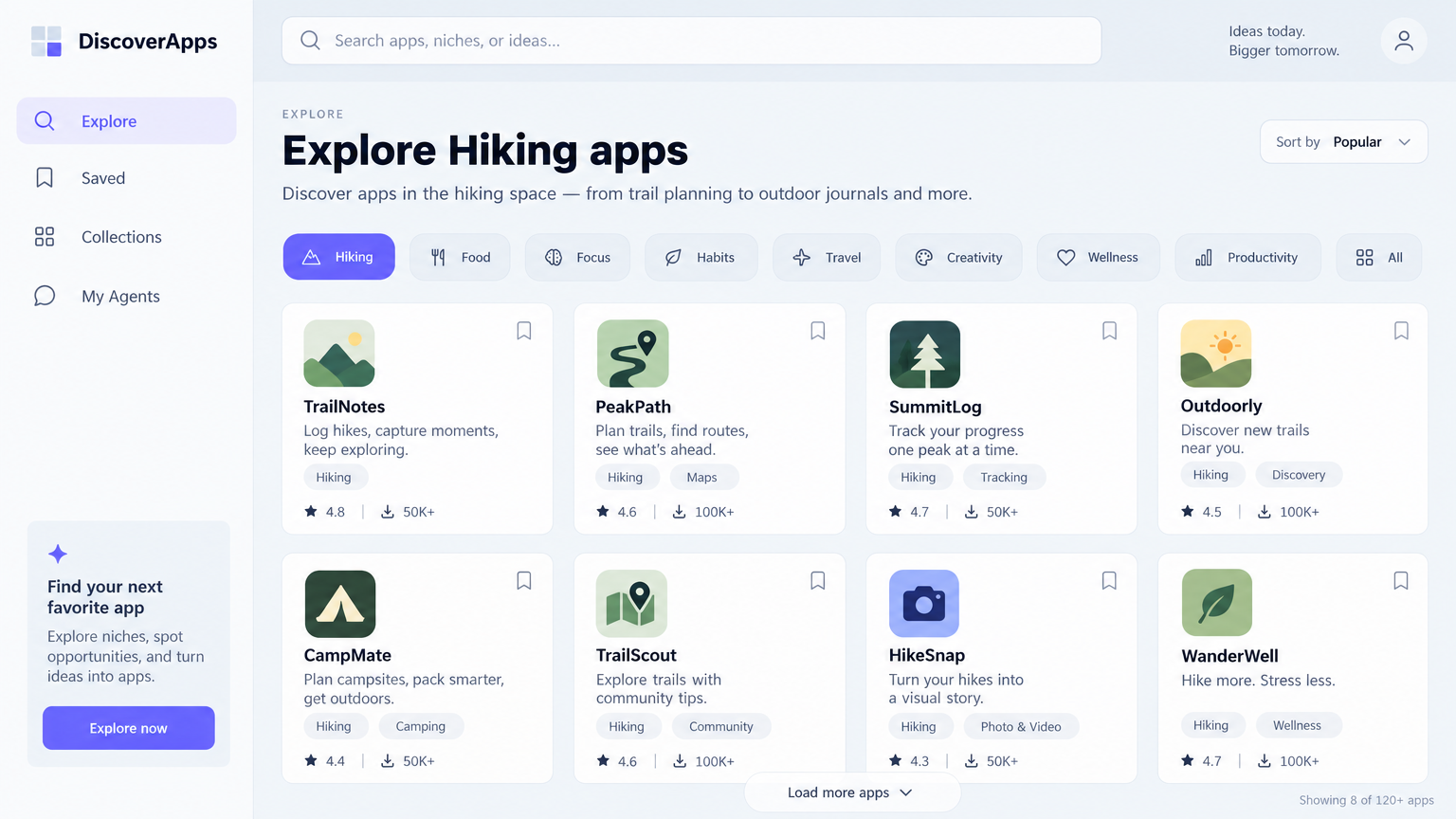 A niche landscape of related hiking apps