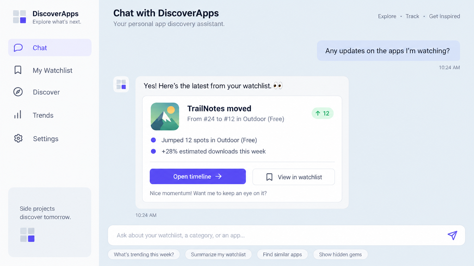 An agent digest for a watched app